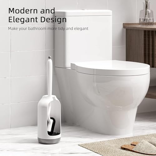 Image of HAMITOR Toilet Bowl Brush Holder Set: Curved Bristle for Deep Cleaning