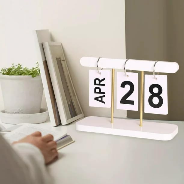 KEYOZA Perpetual Calendar for Desk Wooden Desk Calendar Perpetual Flip