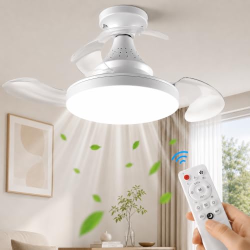 E26 Socket Fan Light with Remote, 20-Inch Retractable Ceiling Fan with Light, 3 Speeds, Dimmable 3CCT LED, Screw-in Fan for Bedroom, Kitchen, Garage, Dorm and Home Office by Generic - Used condition - Image 4