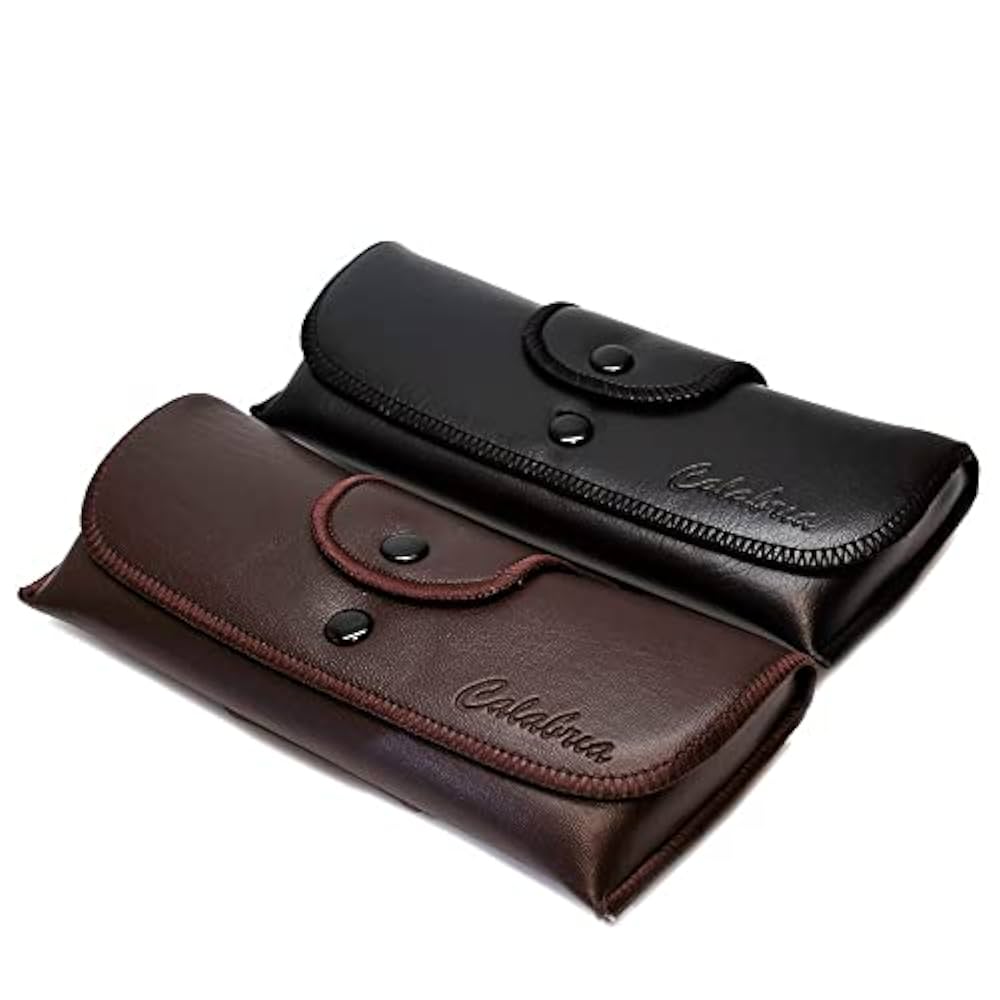 Calabria Double Snap Belt Loop Eyeglass Case PU Leather