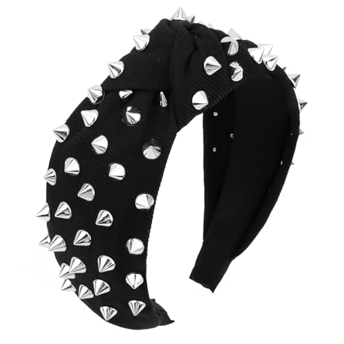 YISSION Punk Rivet Knotted Headband for Women, Black Spiked Hair Hoop, Edgy Rock Style Hair Accessory for Party, Concert, Daily Styling