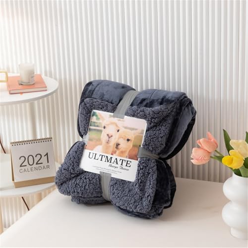 Chickwin Kuscheldecke Flauschig, Reversible Wohndecke Flanelldecke Soft Weiche Warm Sherpa TV-Decke Sofadecke Couchdecke Bettüberwurf Tagesdecke (100x120cm,Dunkelgrau)