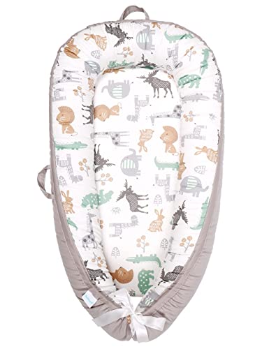 Image of GoXteam Baby Lounger Baby nest,Ultra Safe Feeling to Cluddle Newborn,Protect Infant Spine,Crib&Bassinet Suitable,Portable to Indoor&Outdoor,Baby Gift for Napping,Co Sleeping |Reversible:Animal+Grey