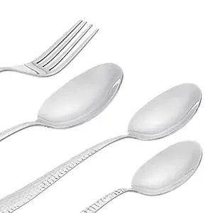 Amazon Brand - Solimo 24 Piece Cutlery Set | 6 Tea Spoons, 6 Snack Spoons, 6 Spoons & 6 Forks | Hammered Finish