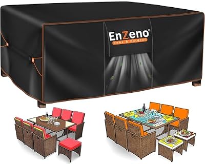 Enzeno Patio Furniture Set Cover Waterproof, Outdoor Dining Coffee Table Chair Covers Rectangular, Heavy Duty Outside Weatherproof Sectional Set Covers for Protection 74" L x 47" W x 28" H Black