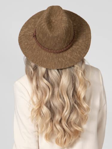 San Diego Hat Company Women's Lightweight Knit Fedora With Sueded Braided Trim, One Size, Tobacco #TOP5