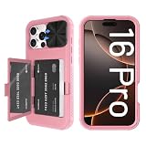 Tieuwant for iPhone 16 Pro Case Wallet, Built-in Mirror, Card Holder, Slide Camera Cover, Kickstand, Ultra Thin & Comfortable, Rugged Heavy Duty Girl Women Protective iPhone Case, Rosegold