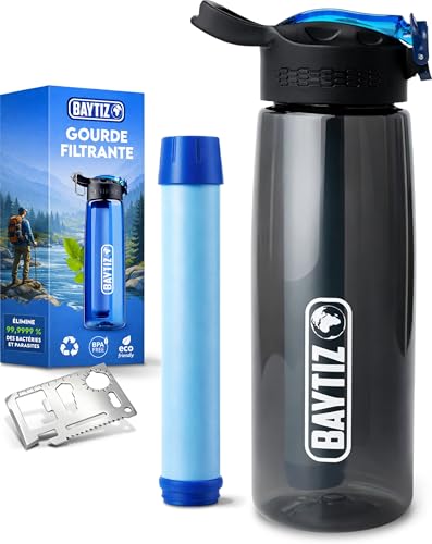 BAYTIZ ® Gourde Filtrante + Paille de Survie au Charbon Actif - B...