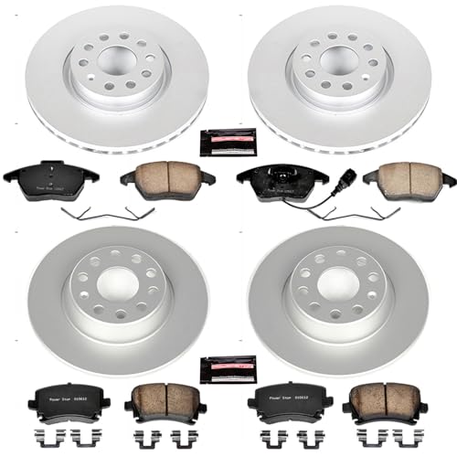 Image of PowerStop Front and Rear Brake Kit for Audi A3 2006-09 |A3 Quattro 2006-09 |Volkswagen GTI 2006-10 |Jetta 2006-10 - Fully-Coated Disc Rotors with Z23 Carbon-Fiber Ceramic Brake Pads Upgrade, CRK2260