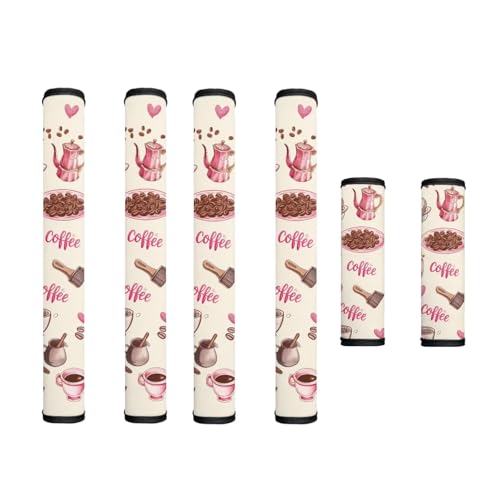 Image of 6 Pieces Neoprene Refrigerator Door Handle Covers Decorative Kitchen Electrical Appliance Decor Handles Washable Keep Off Stains, Fingerprints, Coffee Bean Cup Love Mocha Pot Pink Beige