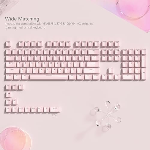 Image of Womier Keyboard Keycaps, Lusterfly Jelly Keycaps Pink Shine Through Key Cap | Custom Cute Keycaps Set 60 75 100 Percent, 118 Keys OEM Profile for 61 /68 /84 /87 /98 /100 Cherry MX Mechanical (Backlit Pink)