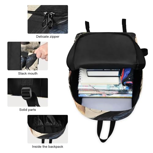 Backpack Lunch Bag Set Raven Gothic Print, Big Storage Travel Backpacks with Insulated Lunch Box for Office Hiking Picnic3