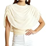 KMBANGI Women Chiffon Cape Top Polka Dot Ruched Ruffle Short Sleeve Shirt Y2K Flowy Poncho Tops