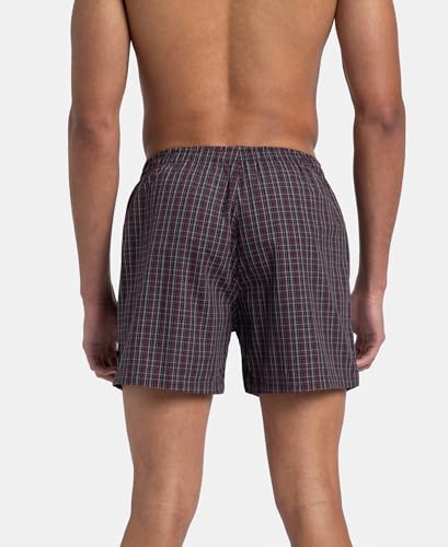 Image of Jockey 8222 Men's Super Combed Mercerized Cotton Woven Checkered Inner Boxers with Ultrasoft and Durable Inner Waistband (Pack of 2) Mauve Wine & Black L