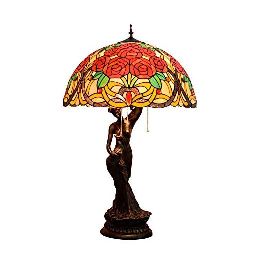 CENPEN Tiffany Style Bordslampa, Gorgeous Rose glaskupa Bordslampa, Vintage dekoration Säng/Nattduksbord ljus med zink Alloy Base för vardagsrum sovrum (Storlek: 50 cm) Indoor Tiffany stil