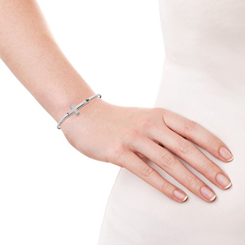 Aeravida Religious And Meaningful .925 Sterling Silver Christian Cross Charm On Hinged Bangle Bracelet #TOP5
