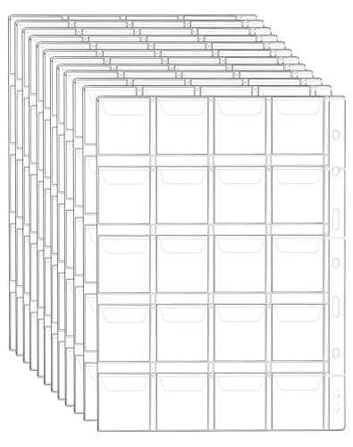 QWORK® 12 Hojas Páginas de Colección de Monedas con 9 Agujeros para Album Monedas, 20 Compartimentos de 45 mm