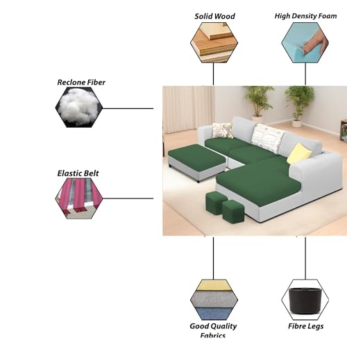 Image of Koza RHS 4 Seater L Shape Sofa Set with Center Table for Living Room (Green Grey Fabric) Premium Fabric Sofa
