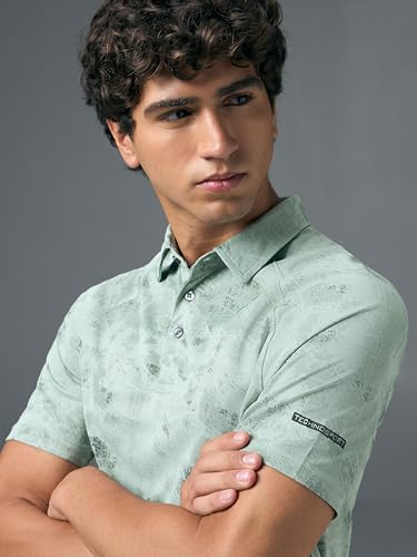 Image of TECHNOSPORT Mens Slim Fit All Over Print Half Sleeve Polo T-Shirt with UPF50+, Quick Dry for Regular Use