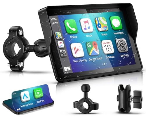 2026 YZW GPS Carplay 5 inch for Motorcycle with Wireless CarPlay & Android Auto IP69K Waterproof Touch Screen GPS Navigation Supports Bluetooth Siri/Google Voice Control Custom Boot Logo Bracket