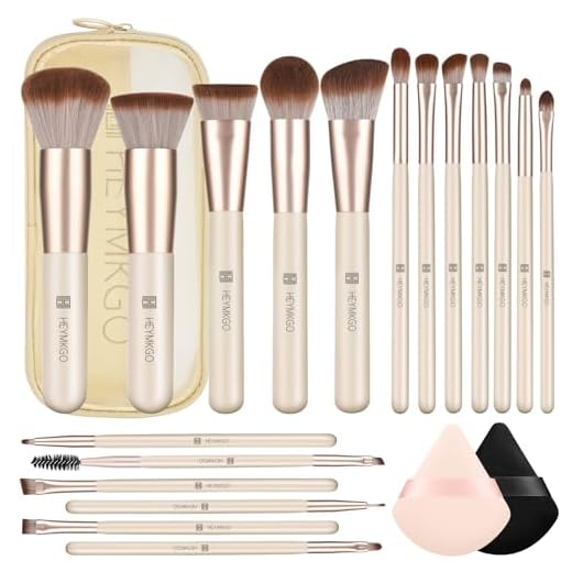 HEYMKGO 18 Brochas de Maquillaje Profesional con 2 Difusores y Bolsa de Viaje, Pinceles Sintéticos Premium para Maquillaje en Polvo, Coloretes, Sombras de Ojos, Pinceles de Maquillaje