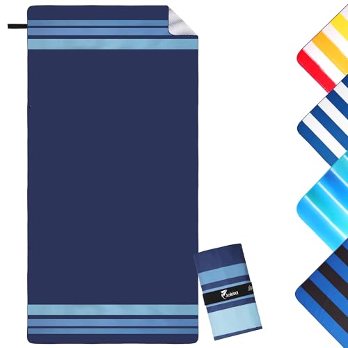 Jokisa Toalla Playa Grande 90x180cm Toalla Microfibra,Toallas de Playa Compacta y Resistente a la Arena,Toalla Playa Hombre Adecuada para Playa,Gimnasio,Viajes,Sauna (Azul Marino-Claro, 180x90cm)