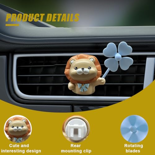 Image of Cute Lion Car Air Vent Clips, Rotating Windmill Car Air Conditioner Outlet Clip, Animal Car Dashboard Air Vent Trim Clip, Auto Interior Decoration Accessories (Lion)