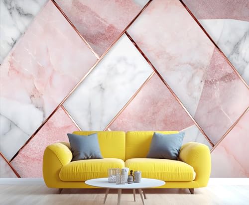 YXQAIED White and Pink Wallpaper Mural, Geometric Patchwork Wall Mural, Modern Marble Photo Wallpaper for Bedroom Living Room Decor (Not Peel and Stick)