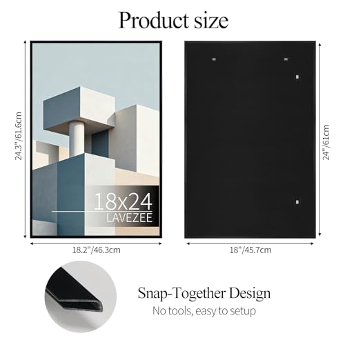 Image of Lavezee 18x24 Poster Frame Black, 6 Packs Lightweight 18 x 24 Poster Frames for Wall Mounting, Display 24x18 Pictures, Posters & Art Prints Vertically or Horizontally