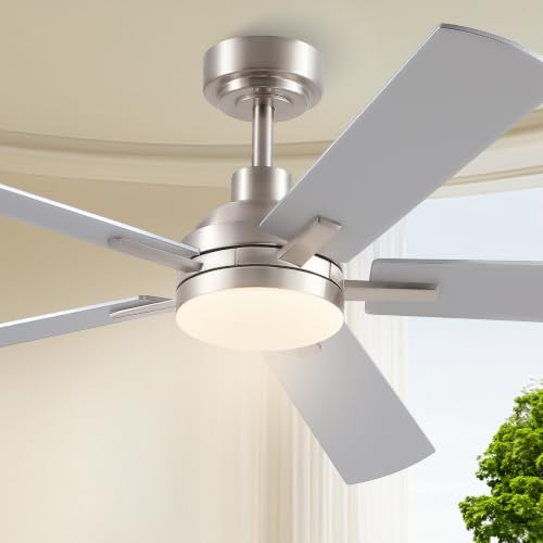 Image of JSAITEE Ceiling Fans with Lights, 52 Inch Low Profile Modern Fan with Light and Remote Control, DC Reversible Motor, Noiseless,3CCT,Dimmable, Nickel 6 Speeds Fan Light for Bedroom Living room