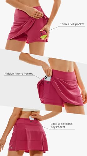 HODOSPORTS Saia de tênis feminina plissada para golfe saia com bolsos cintura alta atlética, Rosa ch