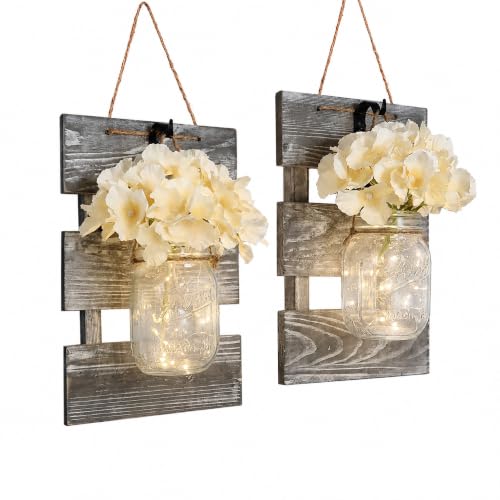 Besuerte Farmhouse Mason Jar Wall Sconces Set of 2, Rustic Gray Decor