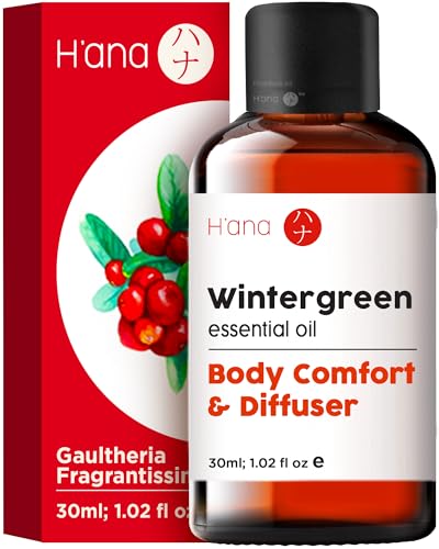 H'ana Aceite esencial de gaulteria para dolores - Aromaterapia de grado terapéutico 100% puro y natural para un aroma refrescante, gaulteria crujiente y amaderado - Aceite de gaulteria (30 ml)