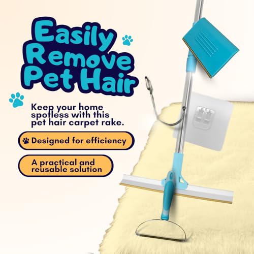 Image of Pet Hair Scraper Set 3 piece - Includes Retractable Carpet Rake, Scraper for Furniture, and Carpet Brush - Easily Removes Embedded Pet Hair from Rugs, Couches, Pet Beds & More