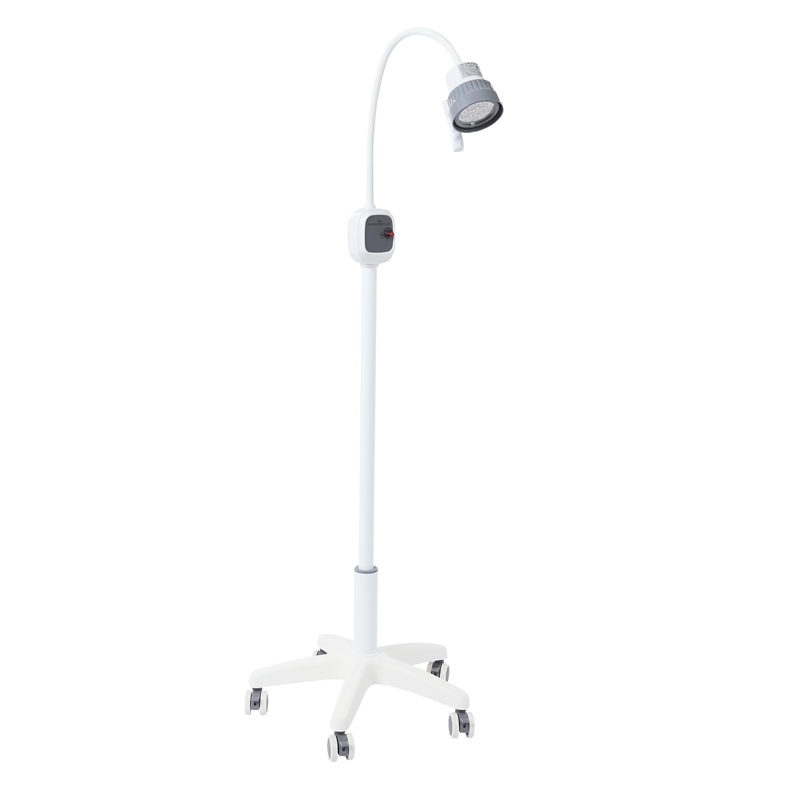 OUKANING Lampada medica a LED 12 W con 5 ruote freno e funzione dimmer, 7500 Lux illuminazione per chirurgia, ginecologia e veterinario con collo di cigno flessibile da 70 cm