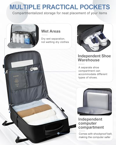 Image of coowoz Large Travel Backpack Carry On for Women Man Black Waterproof Gym Backpacks with Laptop Compartment Mochila de Viaje Teacher Personal Item Backpack Rucksack Airplane Accessories Must Haves