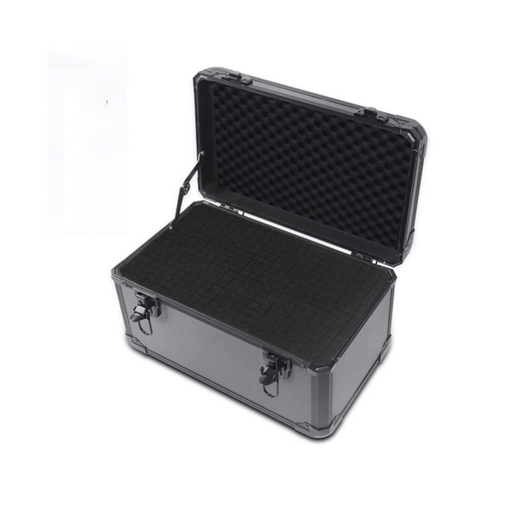 GLETSF Portable Aluminum Tool Box Safety Equipment Tool Box Instrument Box Storage Suitcase Impact Resistant Case With Sponge 37 * 22 * 21Cm-Black With Sponge
