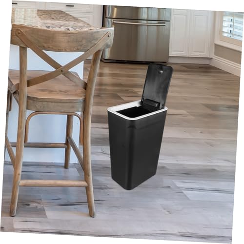 Caneca de basura negra con pedal y tapa 10L compacta miniatura 4