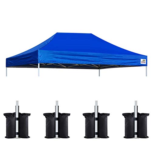 Image of Eurmax USA 10x15 Pop Up Canopy Replacement Top,Universal Instant Canopy Cover ONLY,Heavy Duty UPF 50+ UV Protection,Water & Wind Resistant Tarp,30+ Colors Available,Bonus 4 Sand Bags (Blue)