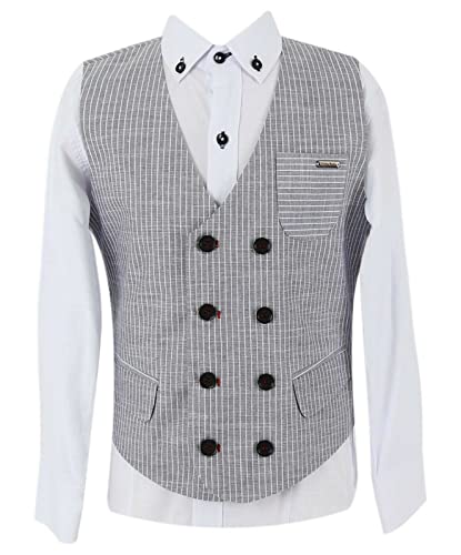 Costume gilet en coton et lin garçon 3 pièces mariage baptême