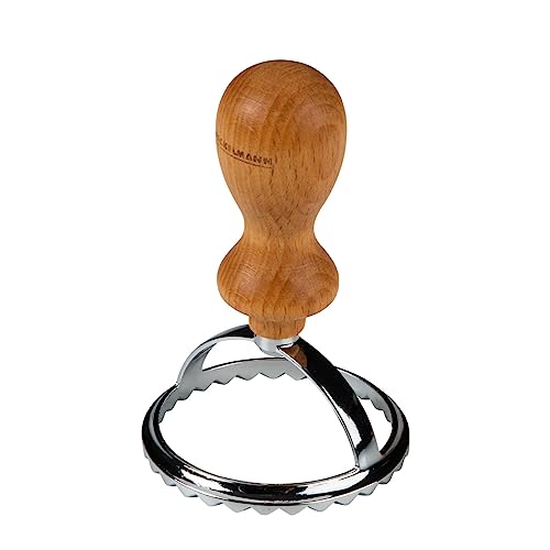 Fackelmann Cortador de raviolis – Moldeador de raviolis de acero inoxidable con aleación de zinc – Para pasta casera – Mango ergonómico de madera de haya con aspecto italiano
