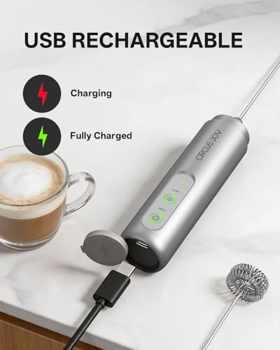 Image of CIRCLE JOY Rechargeable 2-Speed Handheld Milk Frother with Stand, Dual Spring Whisk Electric Foamer, Portable & Detachable Coffee Frother Wand, Drink Mixer for Lattes, Macchiato, Hot Chocolate, Silver