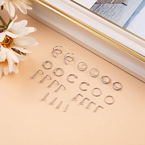 Vegolita 24Pcs 20G Surgical Steel Nose Rings Hoop Nose Studs Tragus Cartilage Earrings Piercing Jewelry 1.5Mm 2Mm 2.5Mm 3Mm Cz Silver #TOP1