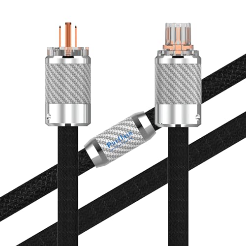 Audiophile HiFi Power Cord 10AWG US AC Main Supply Cable with IEC320-C15 Female Connector, 125V/15A for Speaker, Subwoofer, Turntable, AMP, DAC. (Carbon Fiber 10 AWG, 2.0M / 6.6 Feet)