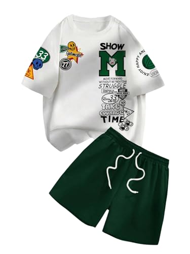 GORGLITTER Men's 2 Piece Outfits Sets Casual Graphic Crewneck Short