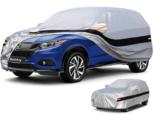 Image of Holhtly Car Cover Custom Fit for Honda HR-V, Car Covers for Automobiles All Weather Waterproof Sun Snow Rain Wind Dust Protection, Outdoor Car Cover Gray & Black