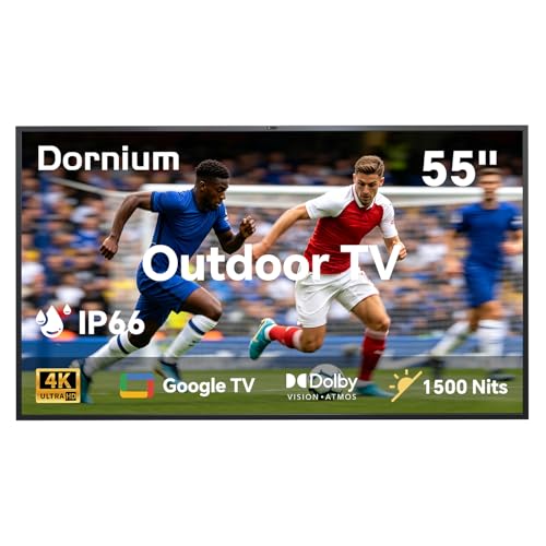 Image of 55 Inch Smart Outdoor TV, 1500 Nits Brightness | 4K UHD Smart Google TV, IP66 Waterproof Outdoor TV with Anti-Glare Screen & Voice Control Remote for Partial Sun (Outdoor & Indoor)