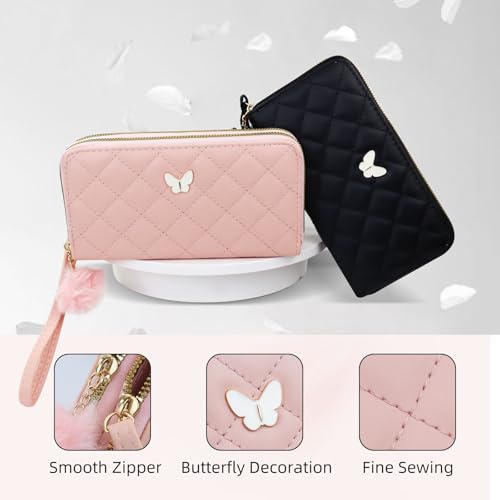 Womens Wristlet Wallets, PU Leather Clutch Wallet Double Zipper Credit Card Wallet with Multi Card Slots3