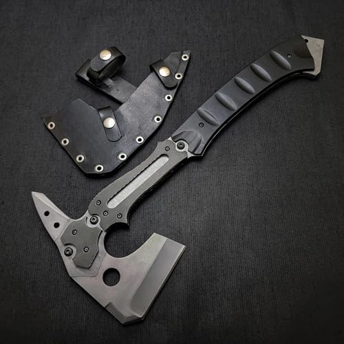 VBM Blades Handmade Resident Evil Requiem Leon's Upgraded Hatchet with Leather Sheath - RE9 Full Tang Stainless Steel Axe - Leon Kennedy Upgraded Axe Replica - (Upgrade Hatchet) (RE-Upgraded Axe)