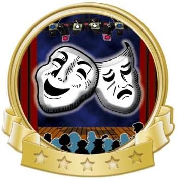 Crown Awards Drama Masks Banner Pin, Gold Drama Pins